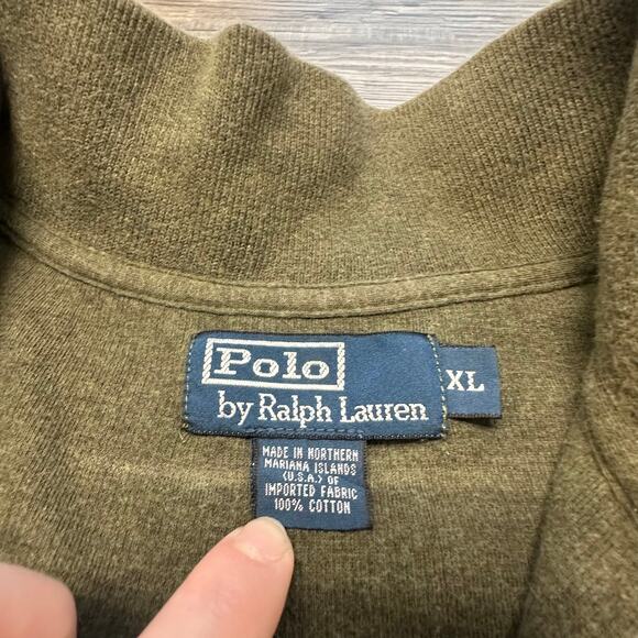 Vintage 90s Polo Ralph Lauren Olive Green Mens XL Pony 1/4 Zip Mock Neck Sweater - Picture 4 of 8